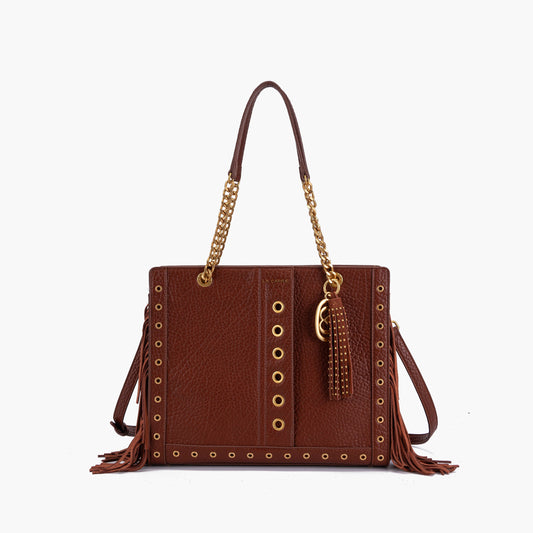 Borsa Shopping Fringes Cuoio