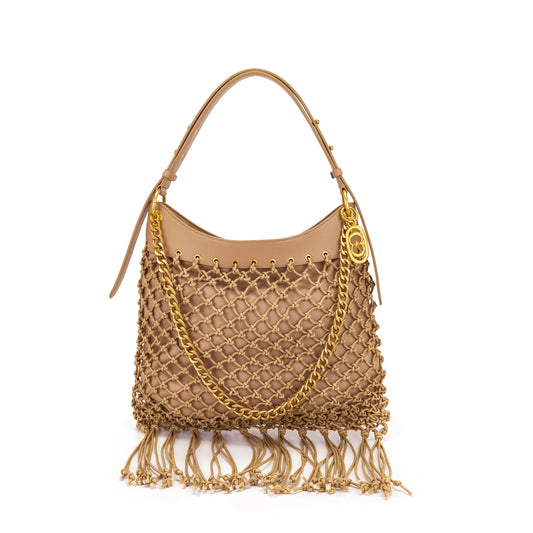 Borsa a spalla Fringe Beige
