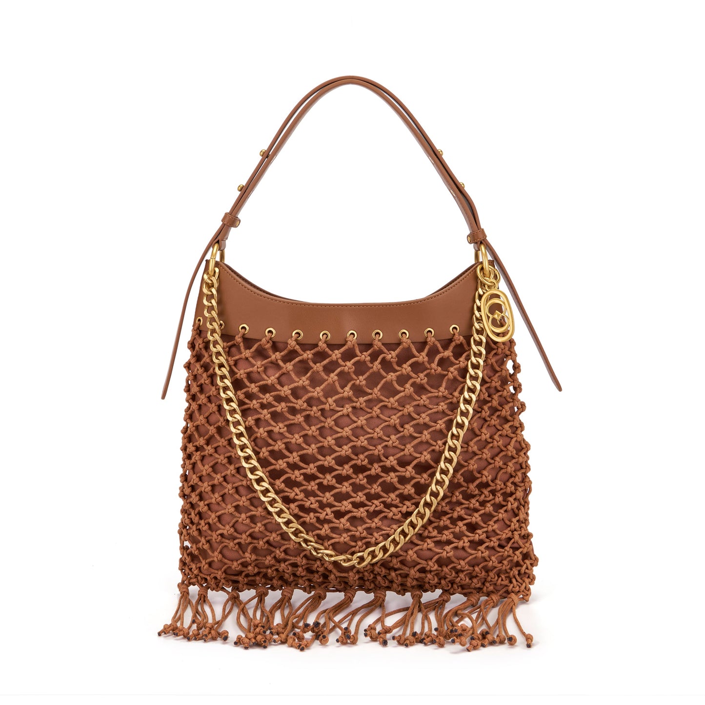 Borsa a spalla Fringe Cuoio